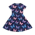 thumbnail image 5 of Girls Dresses Girls Butterfly Print Short Sleeve Crew Neck Casual Dress Knee Length Comfortable Kids Summer Outfit for Toddler Daily Navy 9 Years-10 Years, 5 of 5