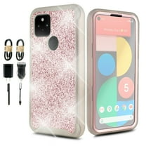 Bundle and for Google Pixel 5 5G Glitter Case Phone Case Dual Layer Full-Body Rugged Clear Back Case Drop Resistant Shockproof Case with Built In Screen Protector