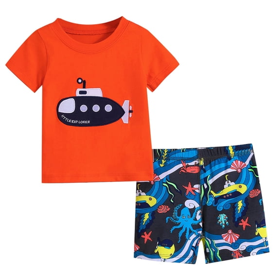 Toddler Boys Short Sleeve Cartoon Prints T Shirt Tops Shorts Kids Summer Outfits Baby Boy 1st Birthday Outfits