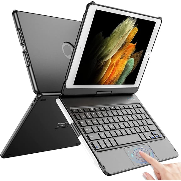 Touch for iPad 9th Generation Case with Keyboard (10.2", 2021), Multi-Touch Trackpad, 360° Rotatable Protective Cover for iPad Keyboard 9th/8th/7th Gen with Pencil Holder (Black)