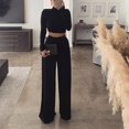 thumbnail image 3 of Long Sleeve Crop Top Wide Leg Pants Two Piece set, 3 of 4