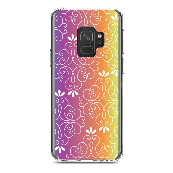 DistinctInk Clear Shockproof Hybrid Case for Samsung Galaxy S9 (5.8" Screen) - TPU Bumper, Acrylic Back, Tempered Glass Screen Protector - Blue Purple Orange Yellow Pink Gradient