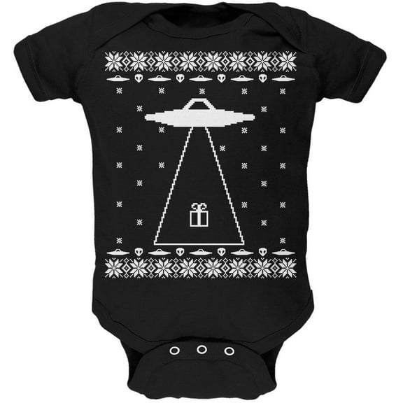Alien Abduction Ugly XMAS Sweater Black Soft Baby One Piece - 9-12 months
