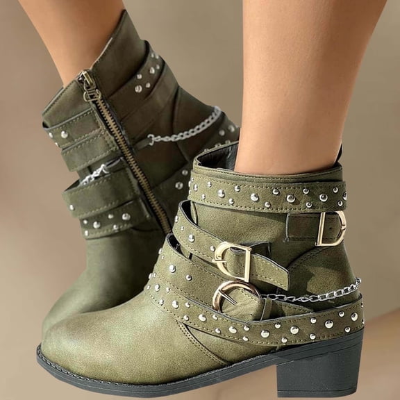 JUSLIO Womens Boots,Mid Calf Boots Comfort Low Heels Solid Color Fashion Casual Slip on Lightweight Boots Boots for Women,