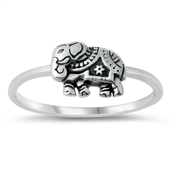 Ornate Decorated Elephant Animal Ring .925 Sterling Silver Band Jewelry Female Male Unisex Size 7