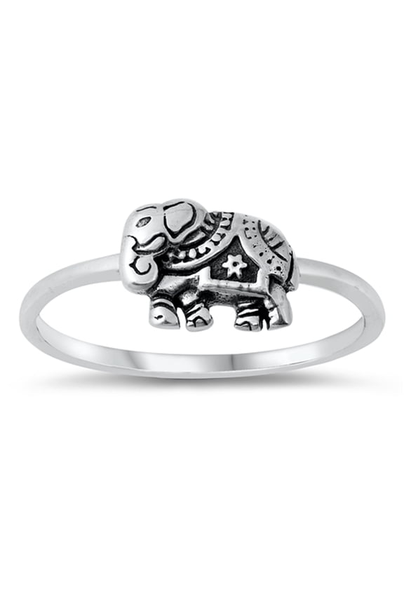 Ornate Decorated Elephant Animal Ring .925 Sterling Silver Band Jewelry Female Male Unisex Size 4