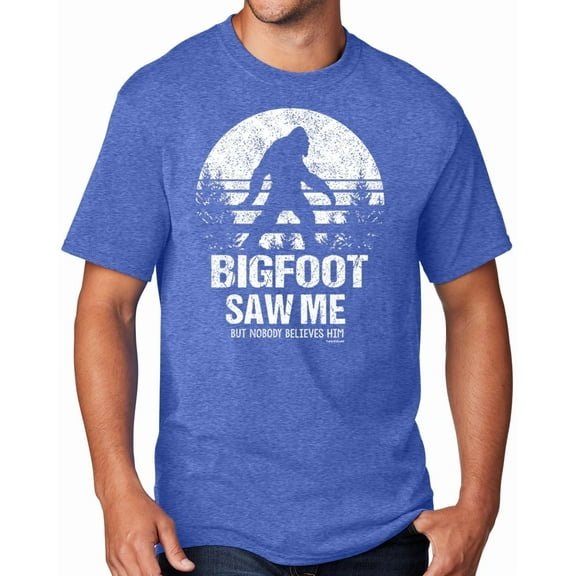 Men's Bigfoot Saw Me Funny Sasquatch T-shirt, 6XL Heather Royal Blue