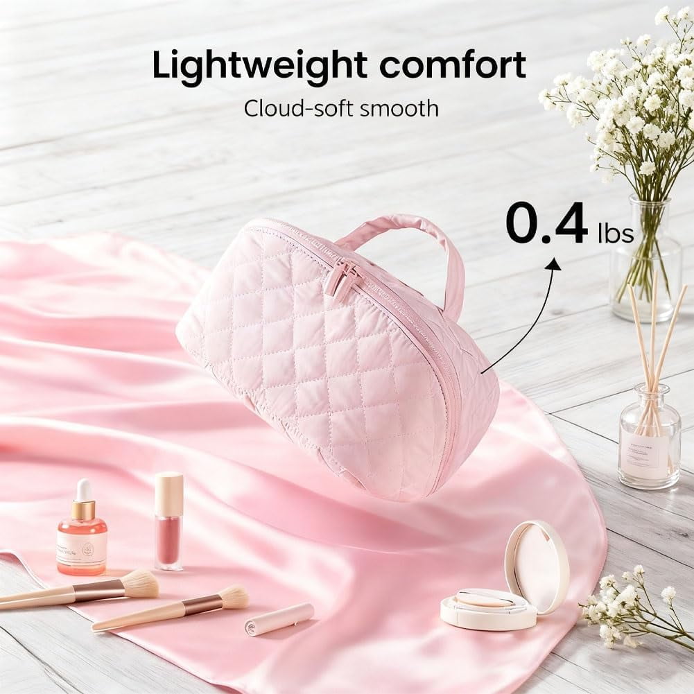 2026 New Travel Makeup Bag for Women - 180° Open with Mirror, 5 Dedicated Pockets, Leak-Proof Odor-Resistant Cosmetic Organizer for Travel & Daily Use