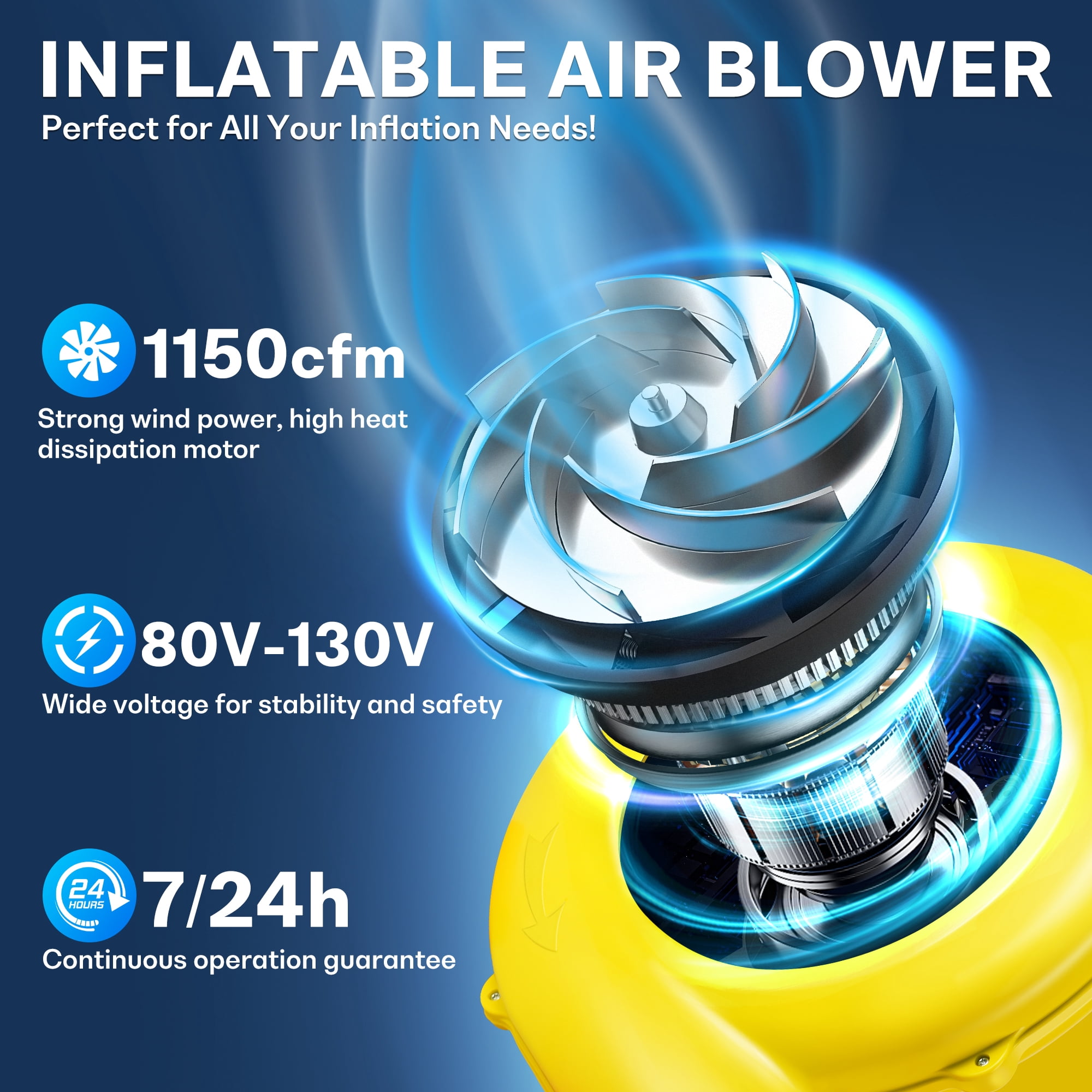 1500W 2HP Inflatable Bounce House Blower Air Blower for Inflatable Castle, Water Slides Air Sofas