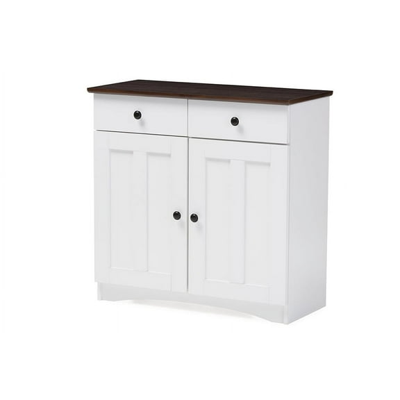 Baxton Studio Lauren Modern and Contemporary 2-Tone White and Dark Brown Buffet Kitchen Cabinet with 2 Doors and 2 Drawers