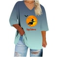 thumbnail image 2 of EchfiProm Plus Size Funny Shirts for Women Green 3/4 Sleeve Pullover Relaxed Fit V-Neck Dressy Graphic Blouse, 2 of 4