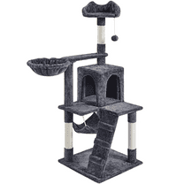 Alden Design 54" Cat Tree with Hammock, Basket and Scratching Post Tower, Dark Gray