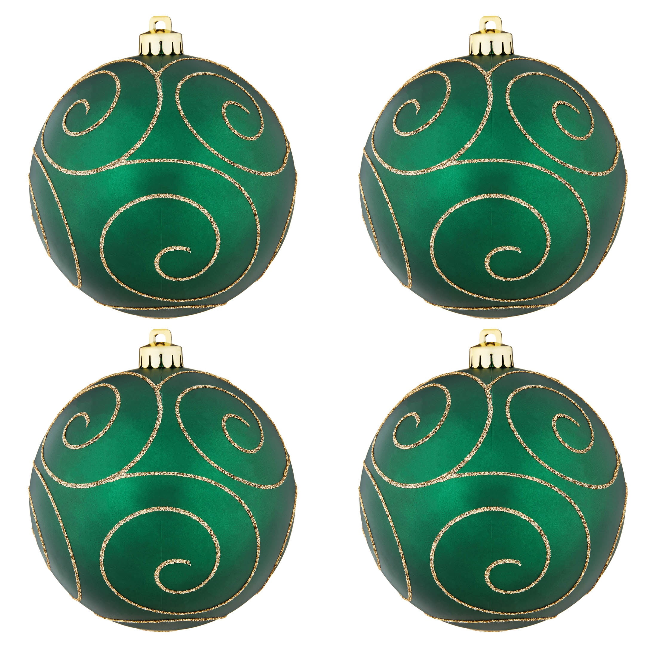 4-Count Green with Gold Glitter Swirl Ball Shatterproof Christmas Ornaments, 5.9", by Holiday Time