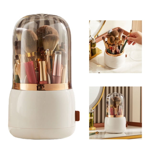 Soporte de Cepillo de Maquillaje, Tapa Transparente, Destino de Caja de Almacenamiento Cosmético A Prueba de Polvo Giratorio, Organizador de Gran Capacidad Adecuado PARA