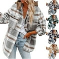 thumbnail image 5 of qucoqpe Women's Casual Wool Blend Plaid Shirt Jacket Button Down Pocketed Hooded Shirt Shacket on Clearance, 5 of 5