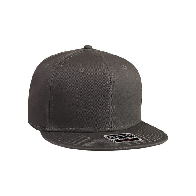 Cotton Twill Flat Bill 6 Panel Mid Profile Snapback Hat, Charcoal