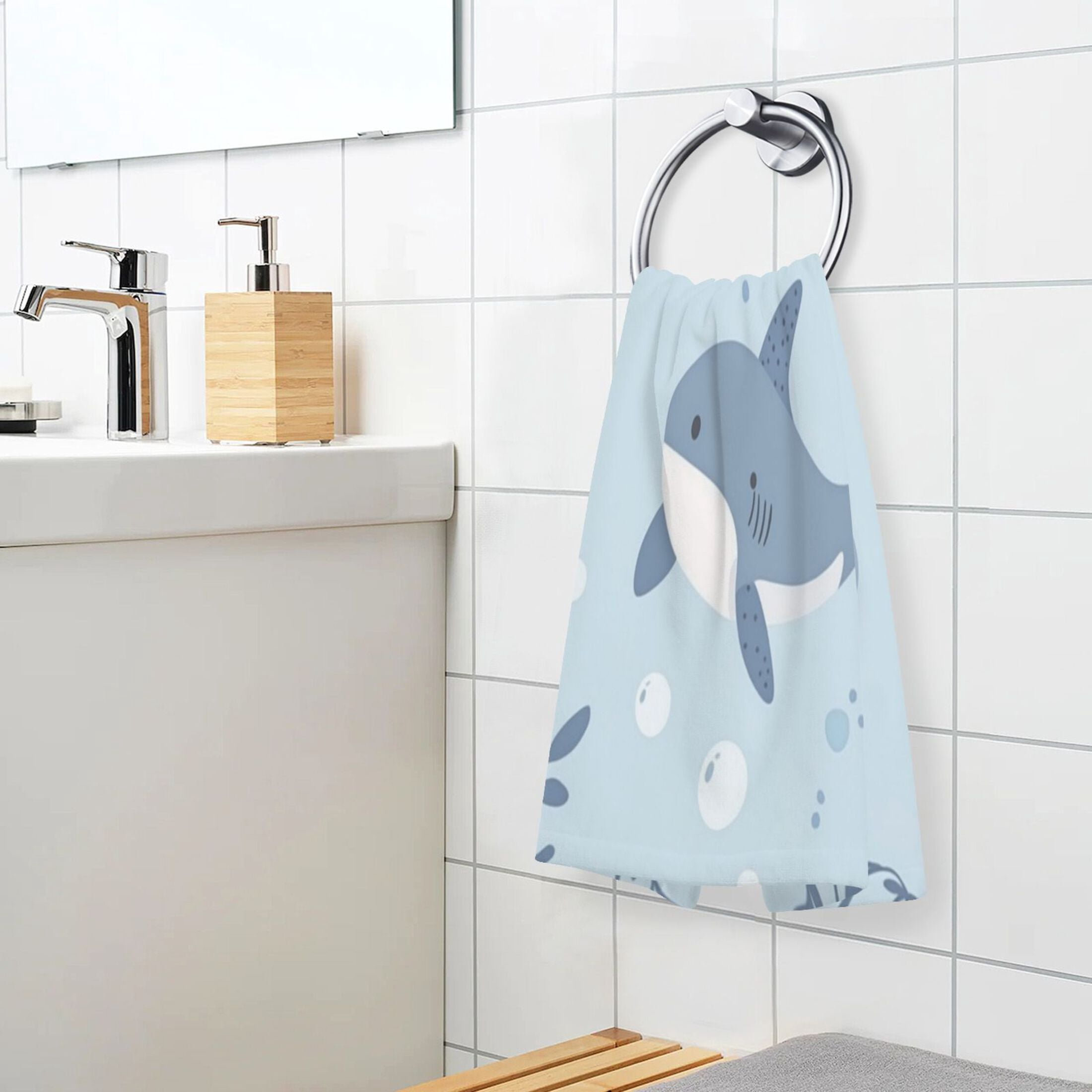 Cotton Towel Two-Piece 16x28 Inch One Sizex2 Face Towel Set Towel Set Cotton Hand Bath Towel Bathroom Beach Super Cute Little Shark