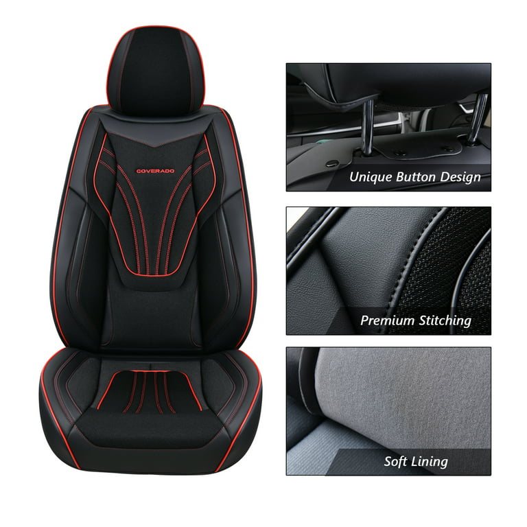 Coverado Seat Cover Full Set, 5 Seats Front and Back Car Seat Protectors,  Breathable Magna Fabric &Leather Auto Seat Cushions, Universal Fit for Most