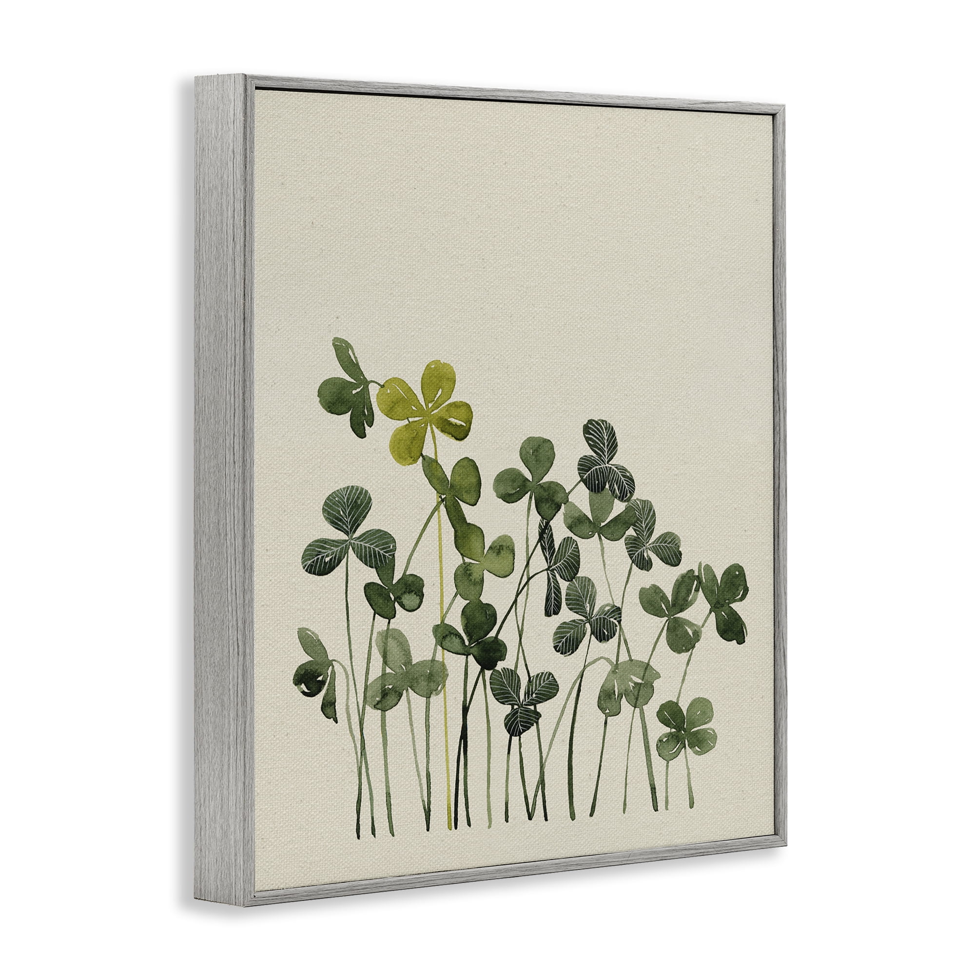 Hidden Gems Clovers Gray Framed Giclee Art, design by Grace Popp
