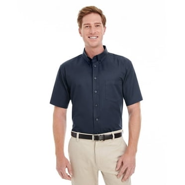 Harriton Men's Foundation 100% Cotton Short-Sleeve Twill Shirt with Teflonâ„¢