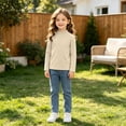 thumbnail image 6 of Spazoro Girls Mock Neck Pullover Top, Soft 100% Cotton Mock Neck Long Sleeve Solid Color Loose Fit Basic Layering Shirts for Daily Wear Beige Size 2-3T, 6 of 9