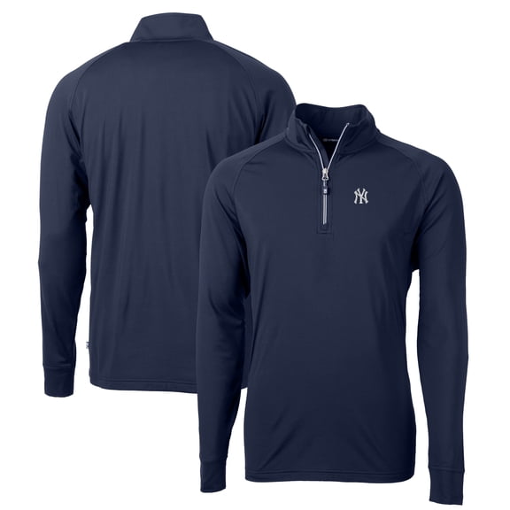 Men's Cutter & Buck Navy New York Yankees Big & Tall Adapt Eco Knit Stretch Recycled Quarter-Zip Pullover Top