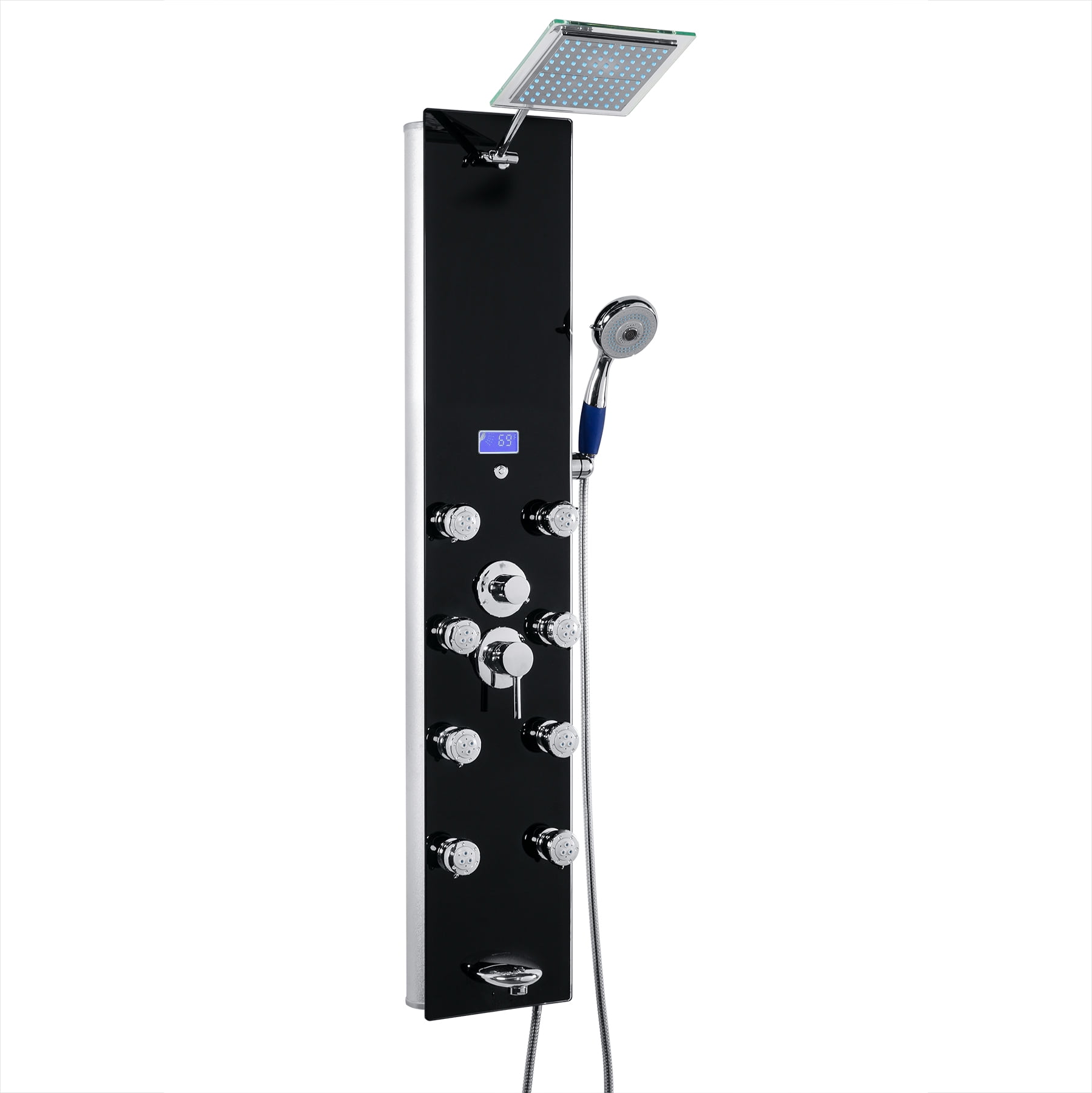 51 In. 8Jet Multifunction Tempered Glass Shower Panel System With