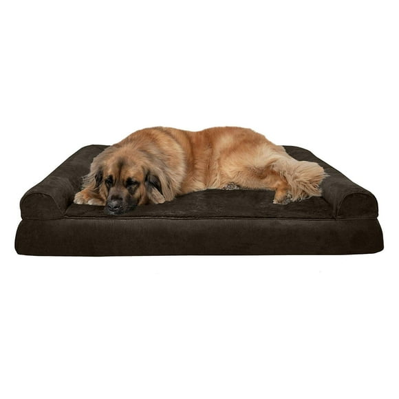 Furhaven Cama ortopédica para perros grandes con refuerzos extraíbles y funda lavable, para perros de hasta 125 libras - Sofá de felpa y gamuza - Espresso, Jumbo Plus/XXL