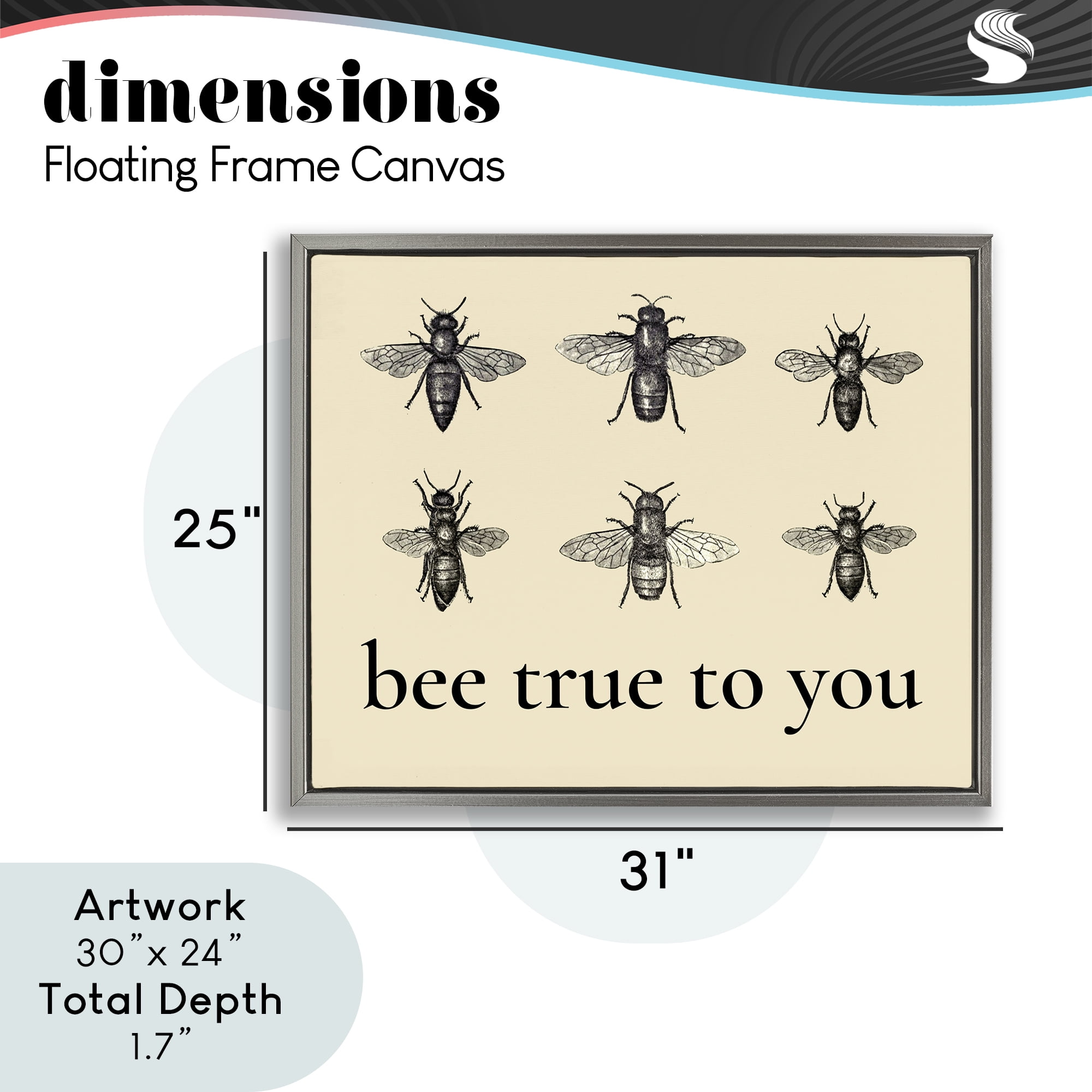 Bee True To You Inspiration Gray Framed Floater Canvas Wall Art, design by Lettered and Lined
