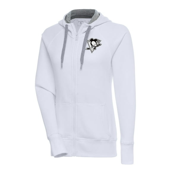 Women's Antigua  White Pittsburgh Penguins Metallic Logo Victory Full-Zip Hoodie