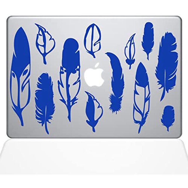 The Decal Guru Woodland Feathers MacBook Decal Vinyl Sticker - 13" MacBook Pro (2015 & Older) - Dark Blue