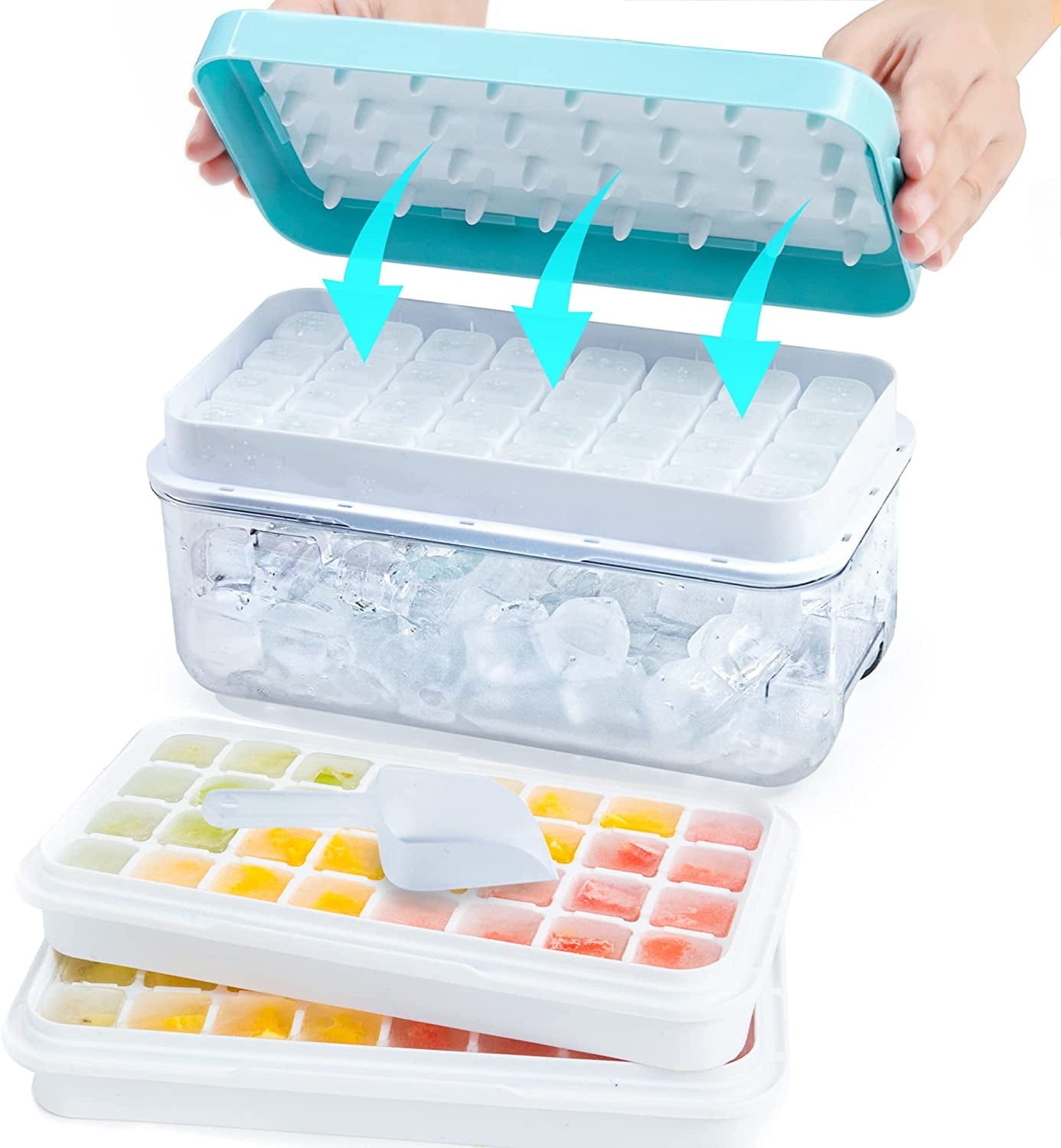 Ice Cube Tray With Lid And Bin For Freezer, 55 Nugget Cover, Storage