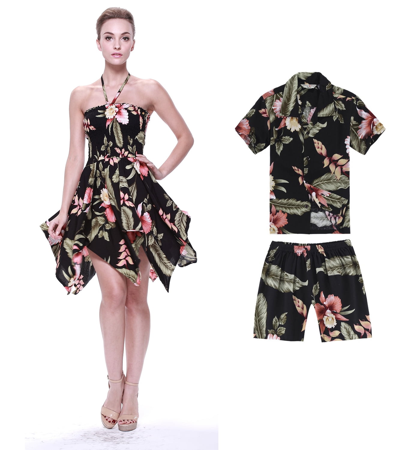 Matching Hawaiian Luau Outfit Men Shirt Girl Wrap Dress in Rafelsia