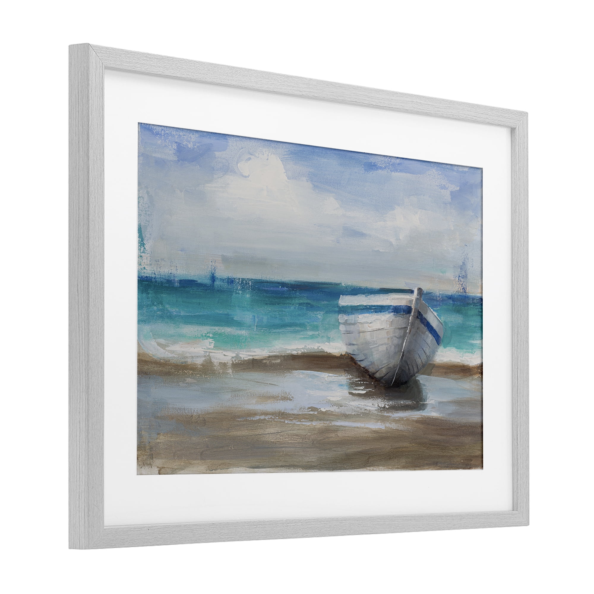 Stupell Industries Painterly Boat On The Shore Gray Framed Print Under Glass, design by Cloverfield & Co.