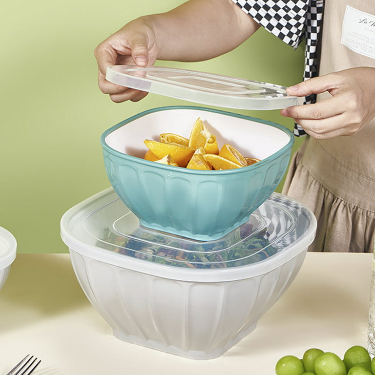 Ktcina Square Salad Bowl with Lid Plastic Cereal Bowl Stackable