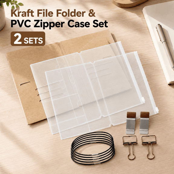 VALUNE 2-pack A5 journal accessory set, including folders, pouches, pen holders, clips and bands for travelers notebook arrangement.