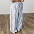 thumbnail image 4 of Womens Striped Pants Color Block Drawstring Pleated High Waist Trousers Loose Fit Casual Wide Leg Comfy Lounge Pants White L, 4 of 7