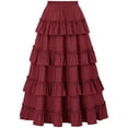 thumbnail image 4 of Women's Gothic Maxi Skirts Renaissance Steampunk Drawstring Ruffle High-Low Darkness Skirts Wine L, 4 of 8