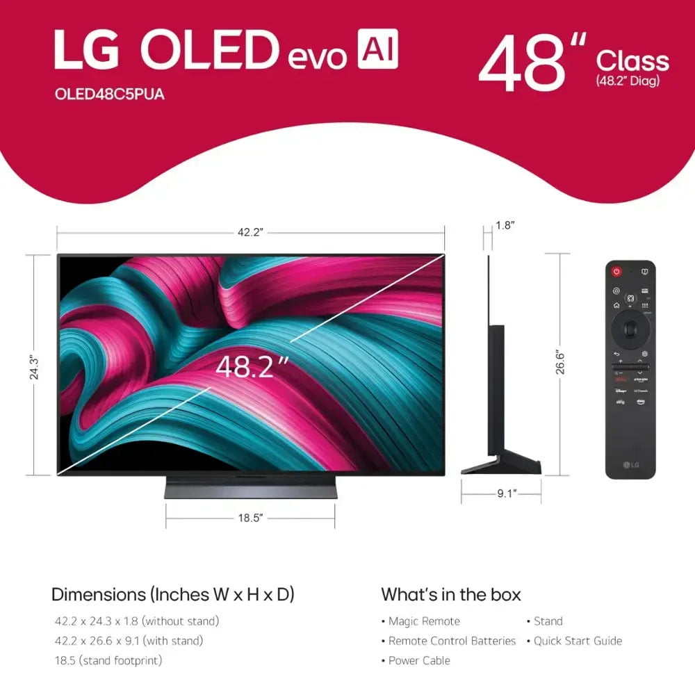 LG 48" OLED evo AI 4K Smart TV w/A9 Gen8, 144Hz, Dolby Vision/Atmos, HDR10, AI Upscaling, Alexa + UAX 4K HDM