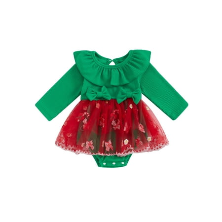 

FSDJHSDH Baby Girls Rompers Christmas Clothes Embroidery Ruffles Bodysuits