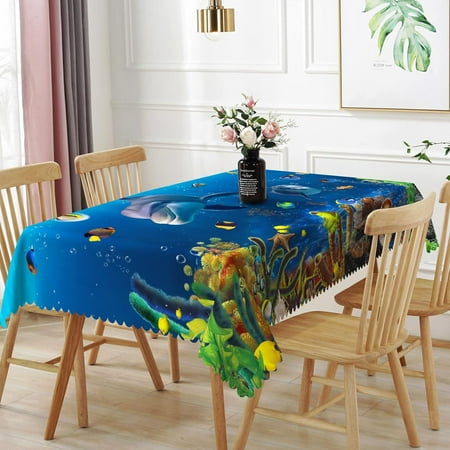 

Uorbeay 60x86inches Underwater World Tablecloth Blue Ocean Sun Rays Under The Sea Aquarium Corals Table Cloth Waterproof Reusable Table Cover for Dining Room Kitchen Indoor Outdoor Theme Party Decor