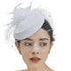 thumbnail image 2 of Sombrero fascinador de malla con perlas para mujer, tocado para novias y fiestas de boda, sombrero de copa con plumas y flores, accesorio para el pelo, blanco, 2 of 6