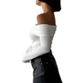 thumbnail image 2 of Lamuusaa Women’s Off Shoulder Crop Tops Fashion Long Sleeve Slim Fit Blouse T-Shirts Streetwear, 2 of 6
