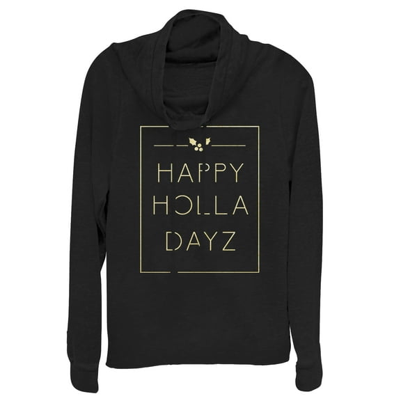 Junior's CHIN UP Christmas Happy Holla Dayz Cowl Neck Sweatshirt Black Large