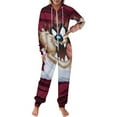 thumbnail image 2 of Looney Tunes Taz-Mania Men's Hooded Jumpsuit - Zip Up One Piece Pajamas Soft Cozy Winter Warm Plush Loungewear, 2 of 8
