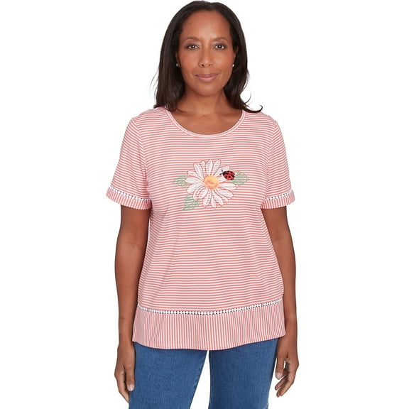 Alfred Dunner Womens Daisy Knit Striped Tee