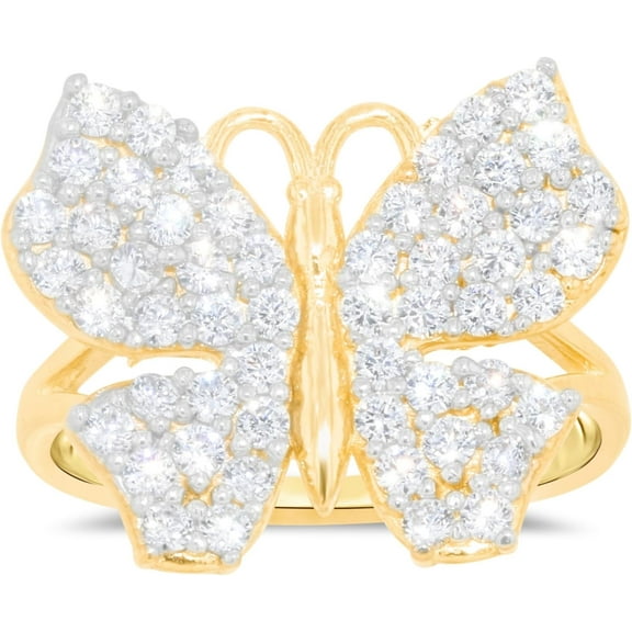 Floreo 10k Yellow Gold 15mm Pave CZ Butterfly Ring, Sizes 4 - 10