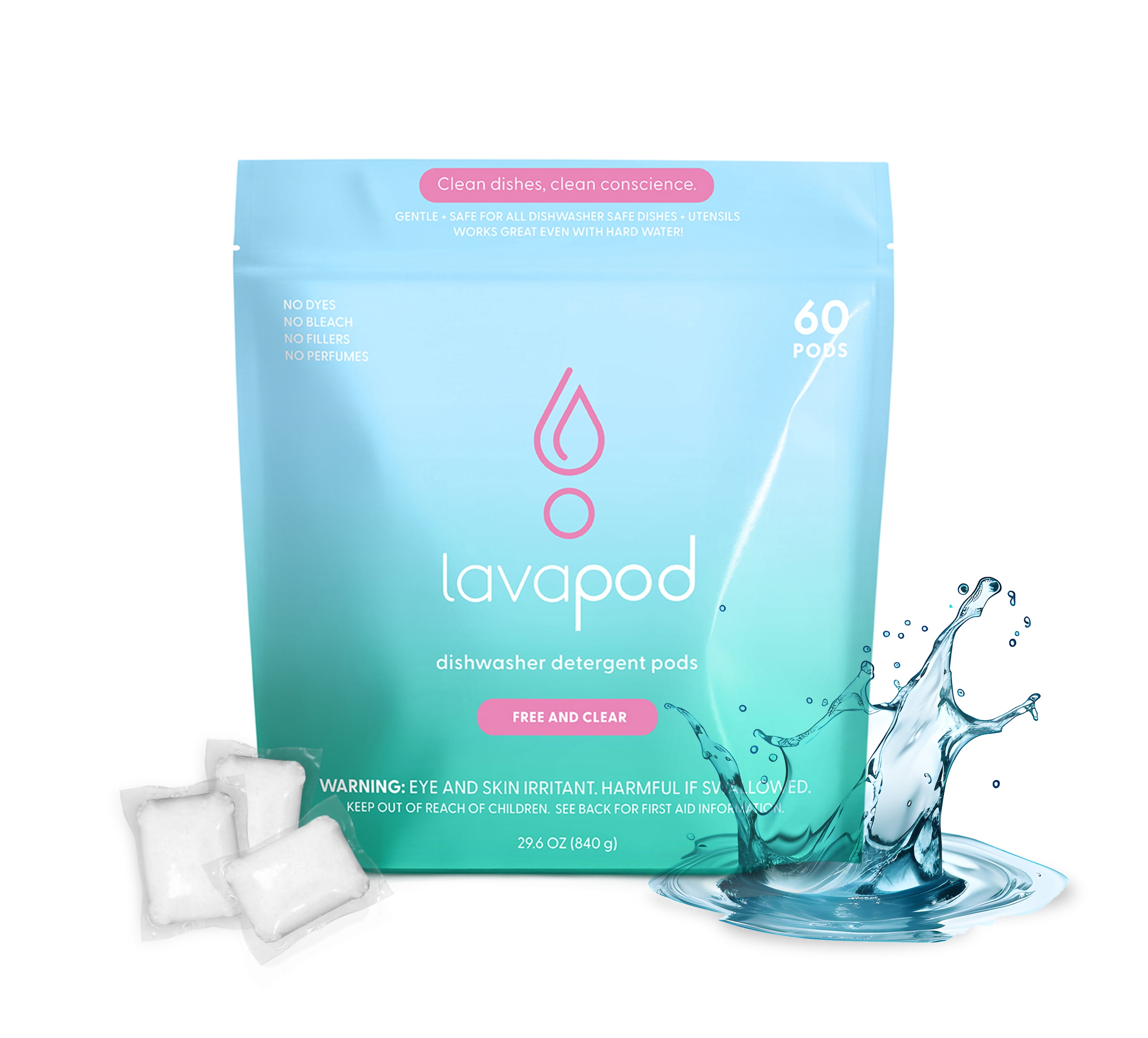 Natural Dishwasher Detergent Pods| Free and Clear (Unscented) Dish Tabs, Eco-Friendly Plant Based Enzymes | Leaves Dishes Sparkling, 60 Count