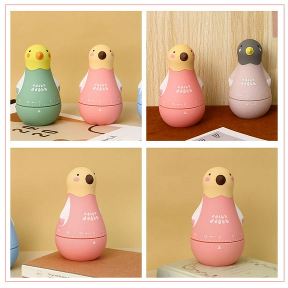 ADDHAT Parrot-Shaped Mechanical Kitchen Timer, Pink Plastic, Cooking Reminder, and Practical