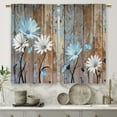 thumbnail image 5 of Blue Farmhouse Flower Kitchen Curtains Wooden Barn Plank Small Short Cafe Window Curtains Rustic Butterfly Country Spring Farm Bathroom Drapes Treatment Tier Curtains 2 Panels (27.5x36 Inch), 5 of 6